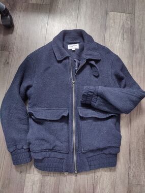 Frank & Oak Navy Zip-Up Men's Wool Blend Sweater Jacket